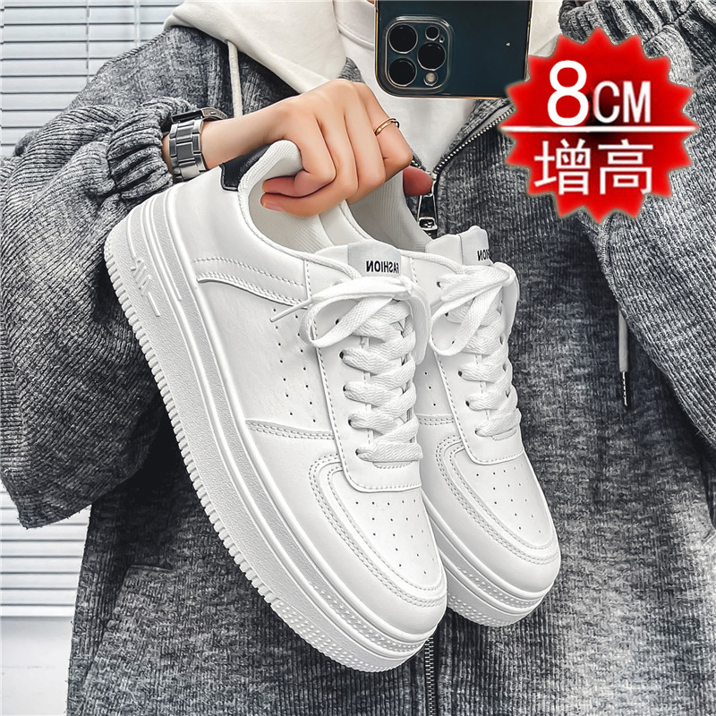 Air Force One Men's Shoes, Spring and Summer Breathable Height-Increasing 10cm Thick-Soled Sneakers, Casual Versatile Invisible Height-Increasing White Shoes
