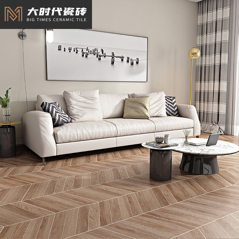 Diamond-shaped fish bones wood grain floor tiles Herringbone Parlor Parquet Living-room Anti-Slip Imitation Solid Wood Tiles Nordic Bedroom Imitation Wood Flooring Brick