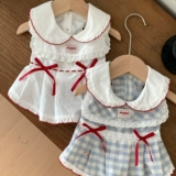 Собаки и кошки одежда ретро -плед в клетчатке из морской воротнич