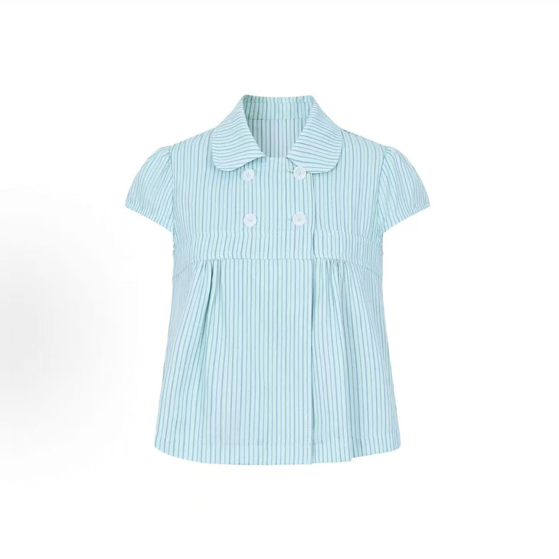 Summer Is a Great Time to Wear This Sweet and Lazy Style Mint Green Doll Collar Double-Breasted Striped Shirt for Women, Which Makes You Look Slim and Artistic Summer Is a Great Time to Wear This Sweet and Lazy Style Mint Green Doll Collar Double-Breasted Striped Shirt for Women, Which Makes You Look Slim and Artistic