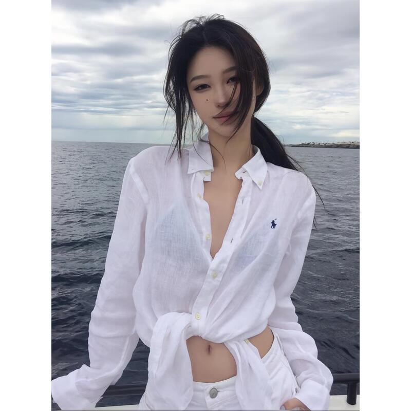 Pony Sun Protection Slightly See-Through Shirt Women's Summer New Long-Sleeved Lazy Loose Top Pure Cotton Thin Shirt Jacket