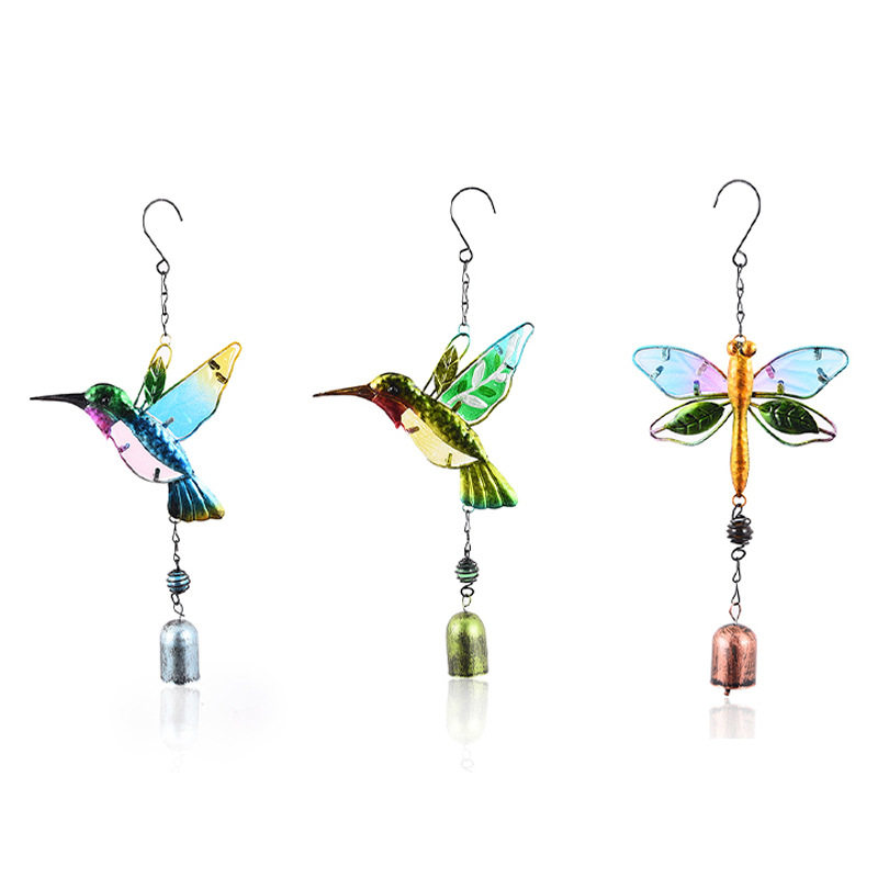 Fields Garden Wind Small Bird Wind Bells Iron Art Decor Pendant Pendant Metal Color Painted Glass Beebird Dragonfly Bell-Pan Handiwork-Taobao