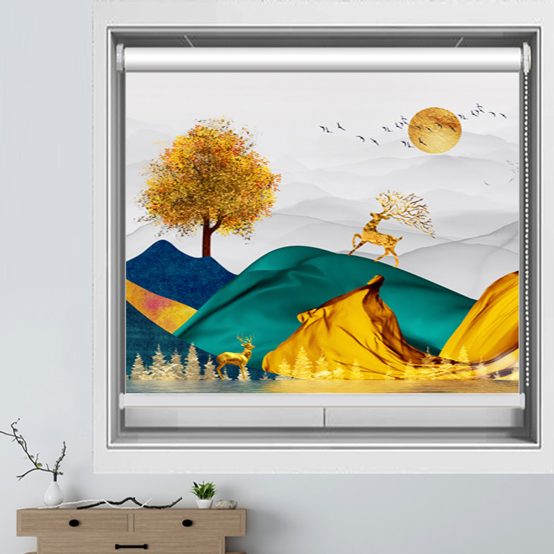 Chinese-style curtain roller blind bedroom bathroom study kitchen restaurant shading sunshade waterproof oil-proof installation without punching