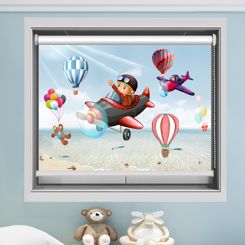 Curtain roller shutter bedroom second bedroom children's room cartoon sunscreen shading shade free punching installation lift hand-pull