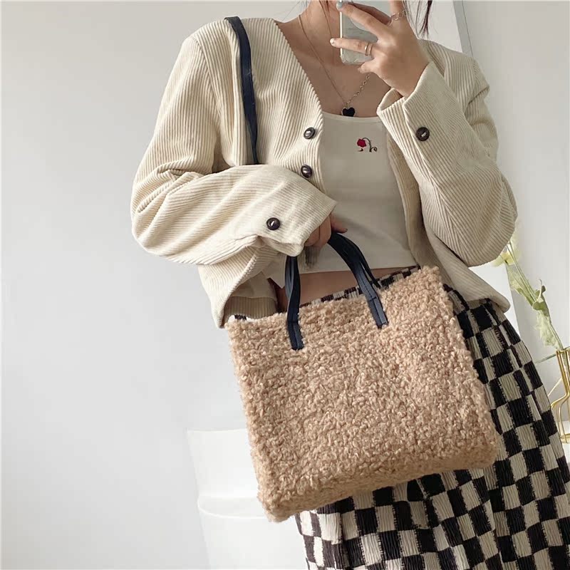 Tasche, Handtasche, Tasche, dreidimensionaler Plüsch und trendiges Instagram, Little Fang Damen 2024 Neue Lammhaar-Einzelschulter_voghion.com