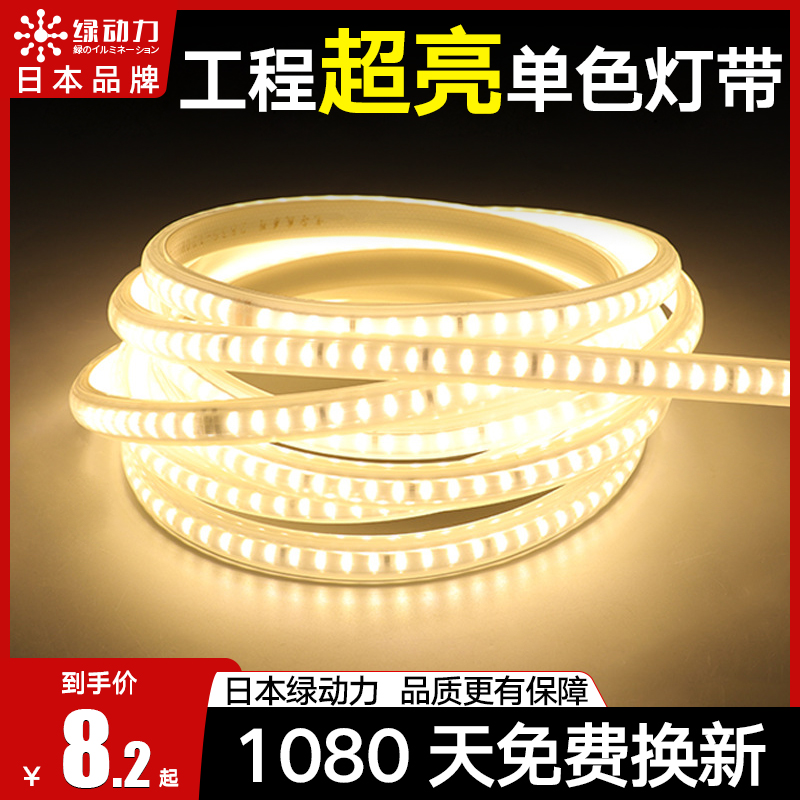 Green power LED light strip Home living room ceiling outdoor waterproof engineering lighting decoration white warm light strip