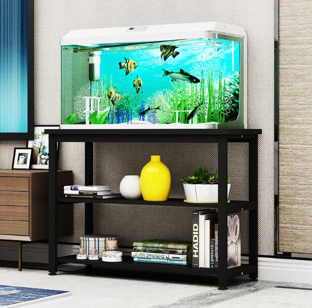 Stainless Steel Fish Tank Shelf Iron Art Styling Living-room Pendulum place Shelves Grass Cylinder Glass Base Water Family Cabinet