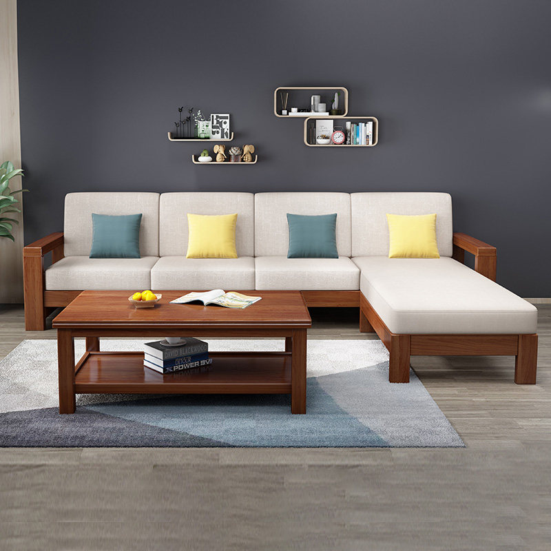 New Chinese style solid wood living room storage sofa modern minimalist small apartment three-seat wooden sofa living room combination set