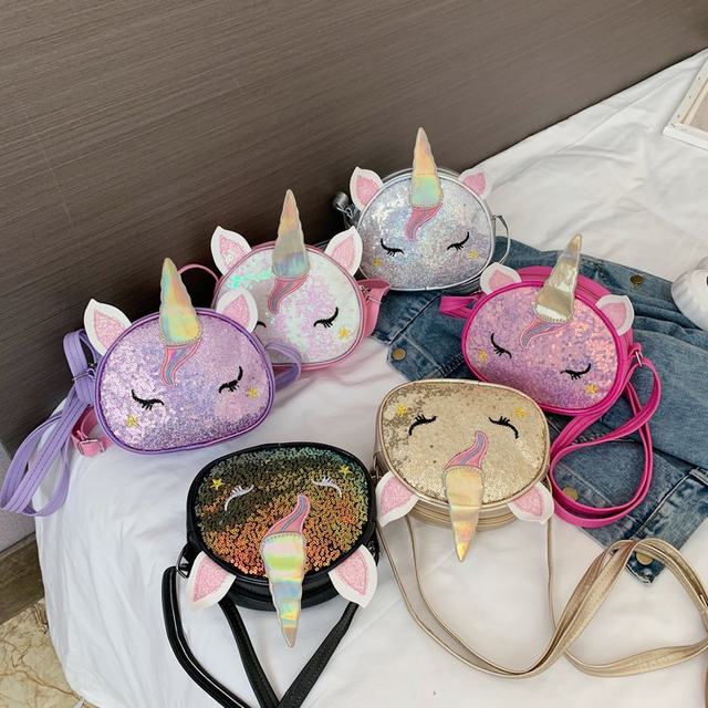New Cartoon Baby Bag Cute Unicorn Sequin Baby Girl Accessories Coin Purse Mini Girls Crossbody Bag