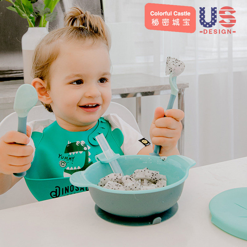 Baby soup straw bowl three-in-one food supplement baby with straw bowl sucker fork spoon tableware set drinking porridge artifact