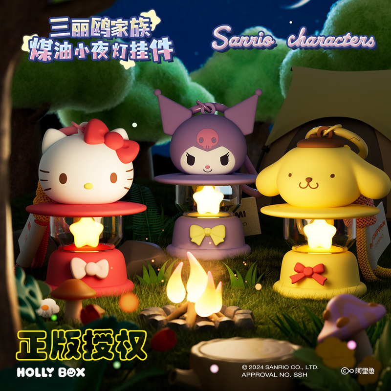 Sanrio Kerosene Night Light Kuromi Hello Kitty Keychain Backpack Pendant Doll Bag Decoration for Women