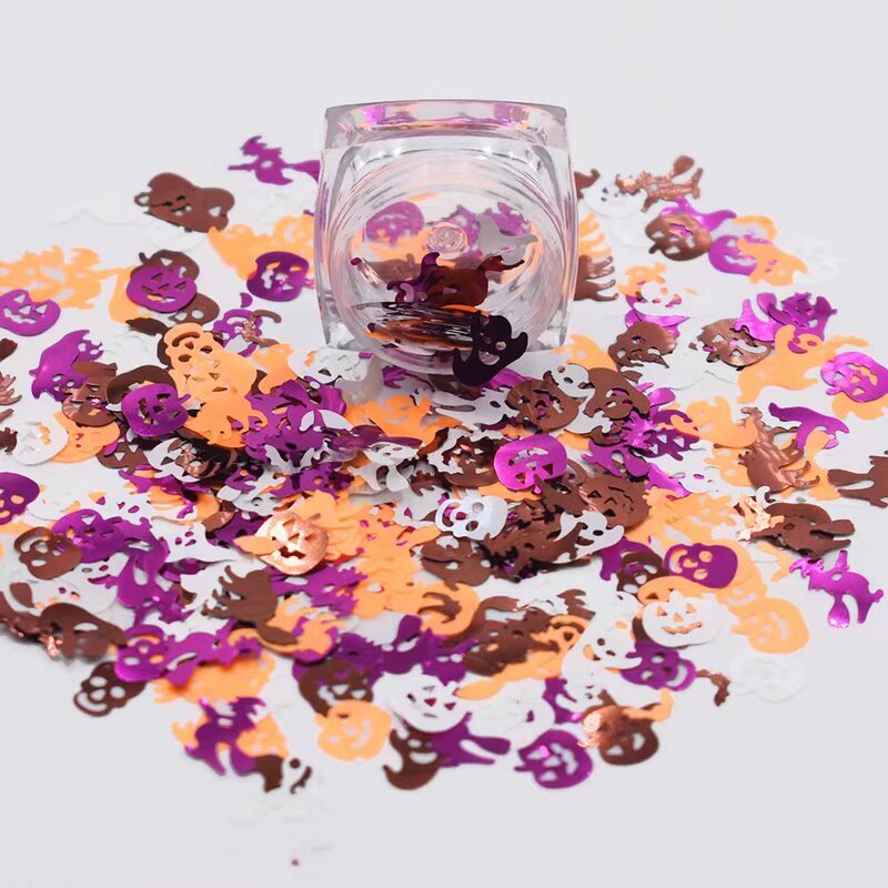 Kexiyan Nail Glitter Halloween Elements Pumpkin Ghost Face Spider Skeleton Ghost Handmade DIY Nail Sequins
