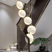 (Guofeng)Stair chandelier All-copper New Chinese restaurant Villa tea house Duplex building Living room hollow loft high