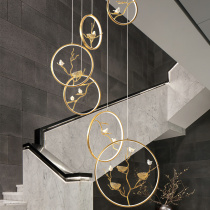 (Magpies Nest) All-copper stair chandelier New Chinese restaurant Villa duplex building living room hollow loft rotating long lamp