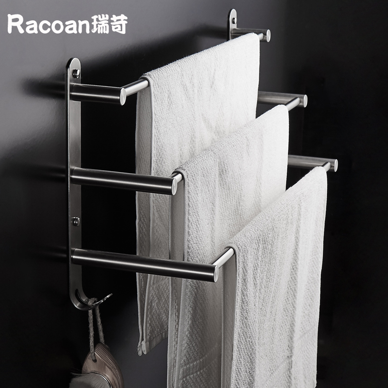 304 Stainless Steel Towel Rack Triple Bar Bathroom Wall Pendants Makeup room free of punch with hook bath towels set to do