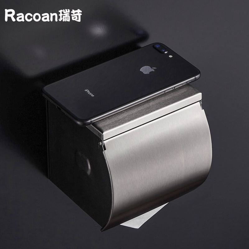 304 Stainless Steel Wire Drawing Home Hotel Toilet Wall-mounted Makeup Room Waterproof Wipe Handroll Paper Towel Box Free Of Punch