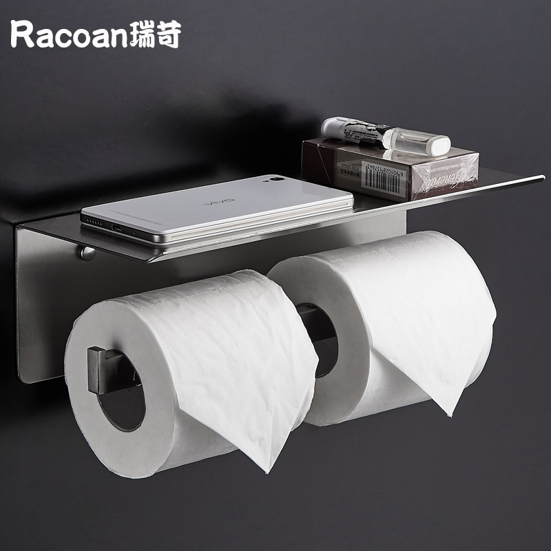 304 Stainless Steel Hotel Wall Pendants Makeup room Toilet Twin-drum sanitary paper towel rack phone shelve free of punch