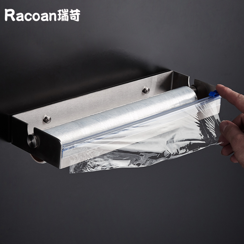 304 stainless steel punch-free kitchen rack storage roll toilet paper towel rack rag cling film rack with cutter