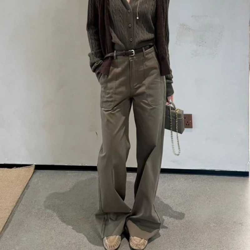 Fuyue Minimalist and Relaxed Long Pants with Belt for Commuting, Autumn Style, Easy to Wear, Can Be Rolled up at the Edges