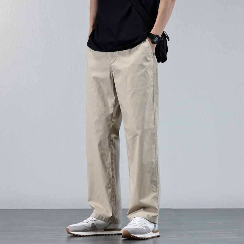 Haozhi Light-Colored Casual Pants for Men, Summer Lightweight Men's Pants, Loose Wide-Leg Pants, High-Street Stretch Long Pants