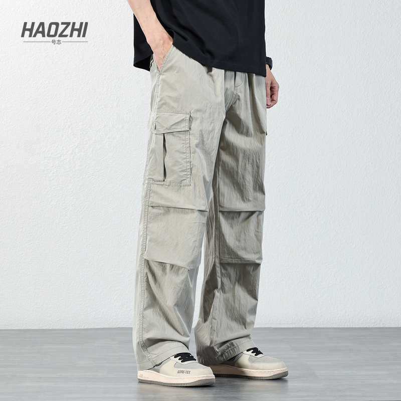 Haozhi American-Style Functional Cargo Pants for Men 2026 Summer Outdoor Quick-Drying Casual Pants Loose Large Size Straight Pants