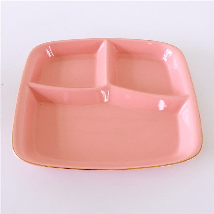 Ceramic frame plates children tableware breakfast tray sets students FanPan home three separate plate of western - style food plate