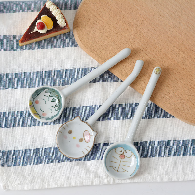 Creative ceramic spoon express cartoon small balls jingle cats Japanese household ultimately responds soup spoon, long handle adult move