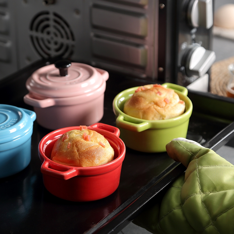 Ears ceramic baking bowl with a lid with handle baking box bowl dessert bowl of soybean milk bowl of bird 's nest stew vessels