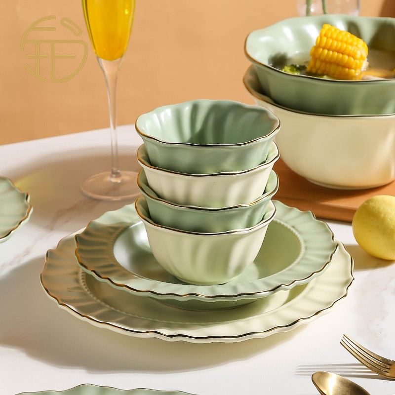Phnom Penh curved nest dish set home light luxury net red ceramic tableware Japanese bowls and chopsticks ins style
