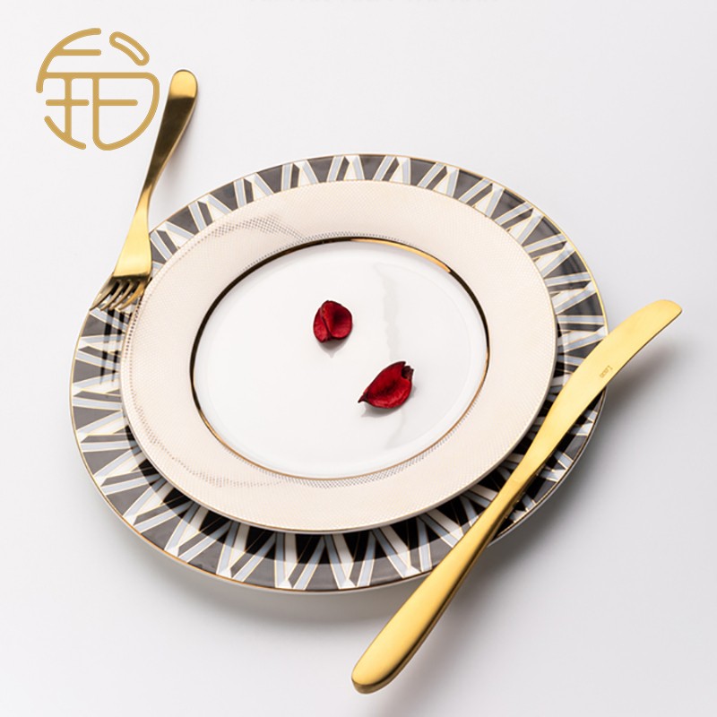 Nordic Light Luxury Household Bone China Dishes Cutlery Knife and Fork Set Creative Flat Plate European Western Steak Dinner Plate