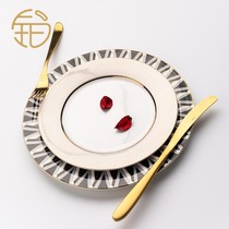 Nordic light luxury home bone china plate dish tableware knife and fork set creative flat plate European western style steak plate