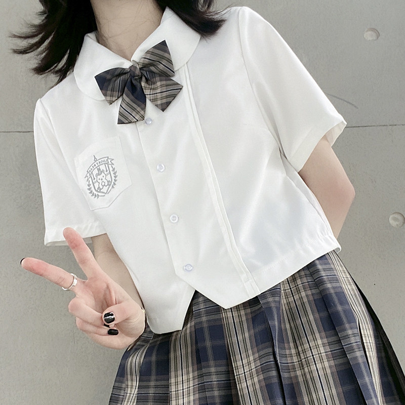 Hatsumachino original accordion long sleeve jk uniform white shirt summer women's short sleeve base Japanese short shirt