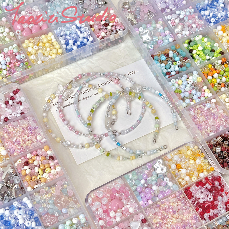 24-Compartment Value Pack Mixed Color Glass Seed Beads Set Loose Beads for DIY Handmade Materials Bracelet Necklace Jewelry Accessories