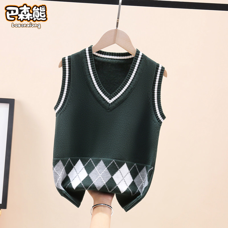 Boy knit waistcoat school uniforms Children's spring clothing sweater vest 2022 New spring autumn primary school pupils Cavet thickened