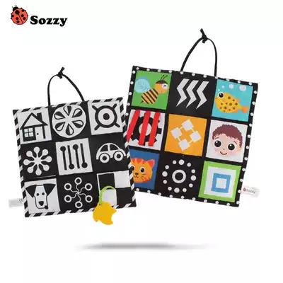 SOZZY cloth book black and white color double-sided baby cloth book Baby can't tear the sound paper toy rattling Bell gear bite