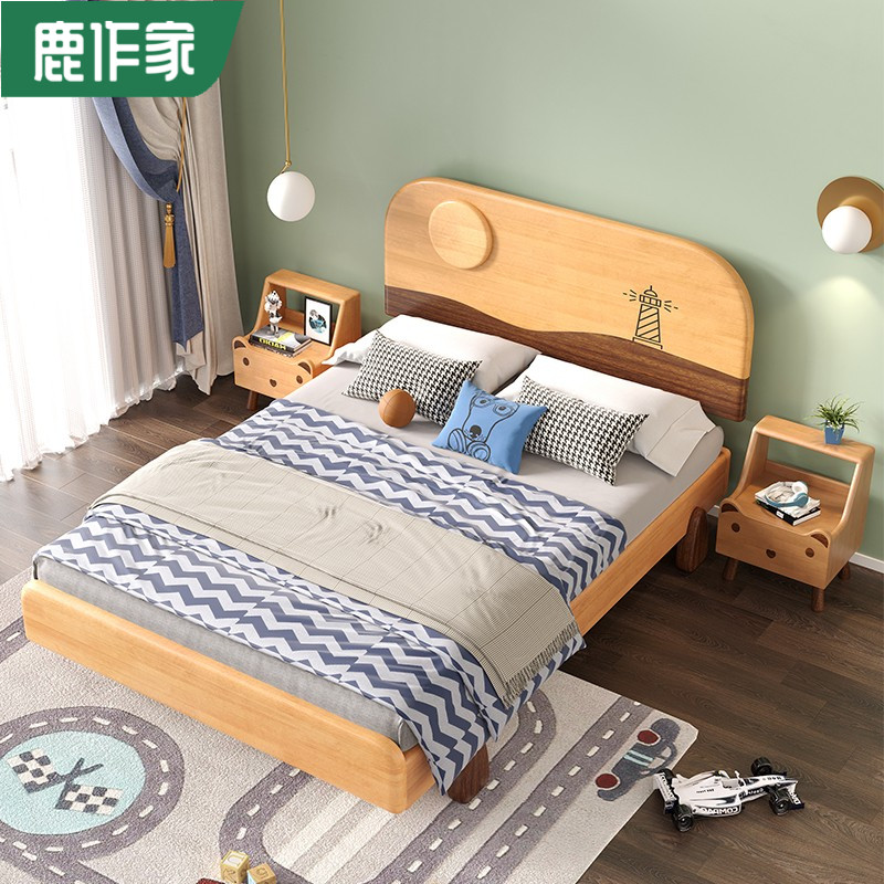 full solid beech wood cartoon children bed wood wax oil eco-friendly 1 2m1 35 m small family type children room single bed