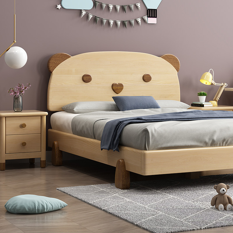 Beech Wood Cartoon Full Solid Wood Children's Bed Boy Girl 1 2 m 1 5 m Room Small Bed Small Household Type One Mi Two Beds