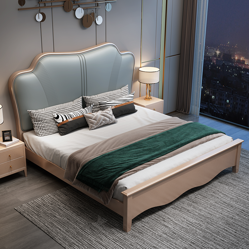 full solid wood bed double 1 8 m willful light lavish leather wedding bed American nemesis red master bedroom 1 5 m modern minimalist single bed