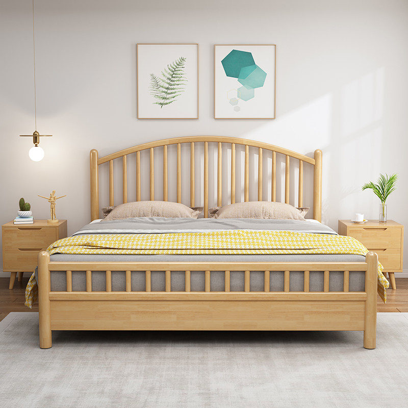 Log wood bed 1 8m double bed Nordic minimal household with bedbed master bedroom furniture