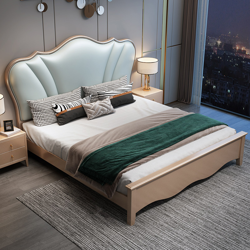 Simple modern solid wood bed light luxury 1 8m air pressure high box storage double bed 1 5m American solid wood bed small apartment