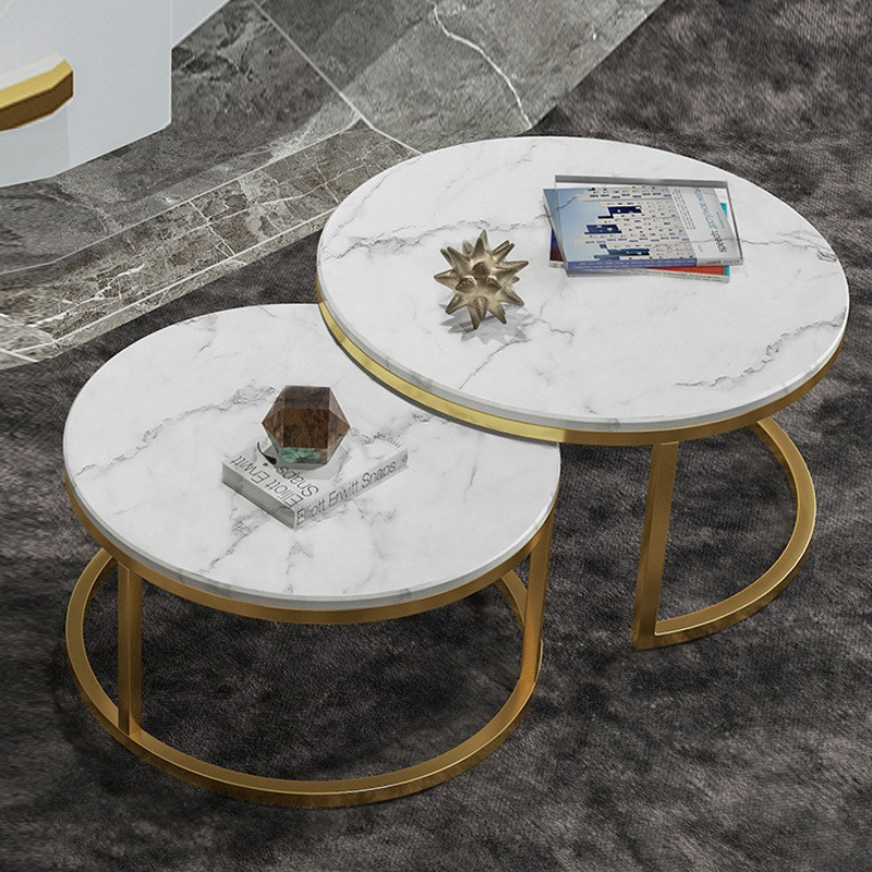 Nordic simple marble coffee table Modern living room small apartment round coffee table combination stainless steel small coffee table