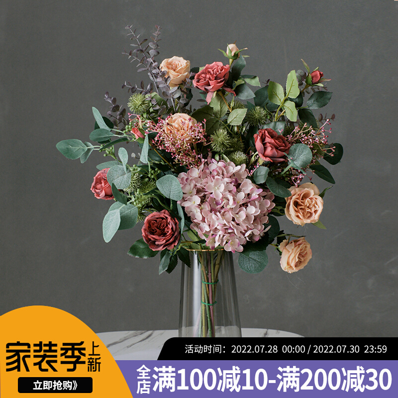 Nordic Light Lavish Rose Flower Emulation Bouquet Living-room Table Flower Arrangement Swing Piece Fake Floral Hand Holding Floral Decoration Floral Suit