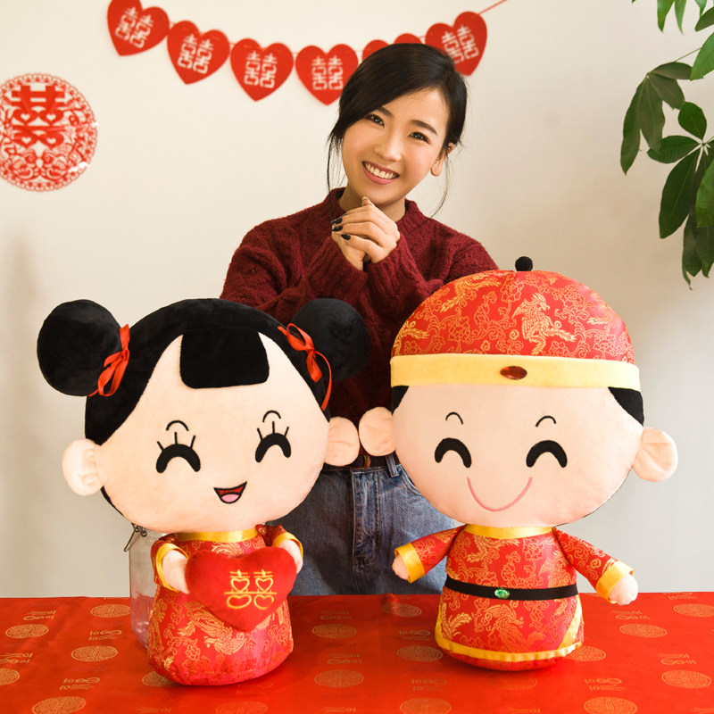 Press-bed doll pair of wedding paparazzi new golden boy jade female cloth doll gift new wedding wedding doll wedding house arrangement-Taobao