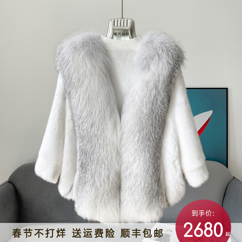 Imported whole mink fox fur collar fashion short mink fur coat women 2022 winter new Haining mink fur coat