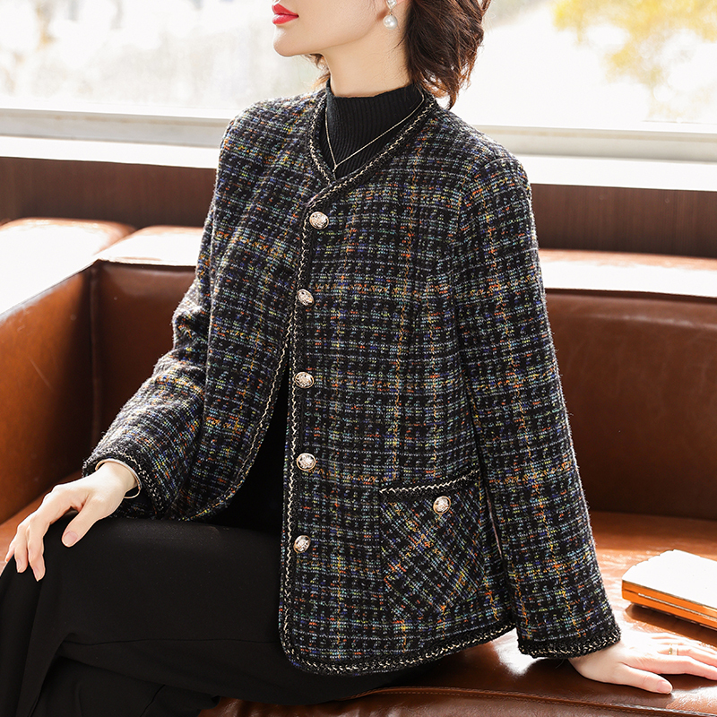 Mother's Spring Outfit, Chanel-Style Jacket, Fashionable Wide-Collar Jacket, Cardigan, Stylish Blazer for Middle-Aged and Elderly Women