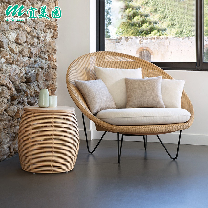 Balcony small sofa outdoor lazy rattan chair round casual single Nordic ins creative bedroom rattan sofa chair