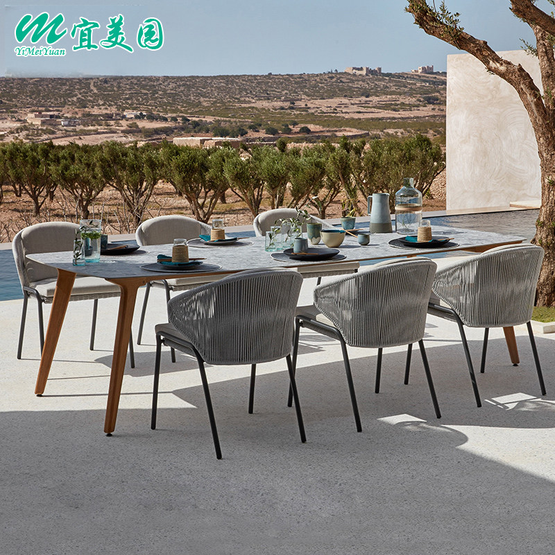 Net Red Leisure Rattan Chair Outdoor Rattan Dining Table Chair Rope Simple Villa Balcony Hotel Garden Slate Table Furniture