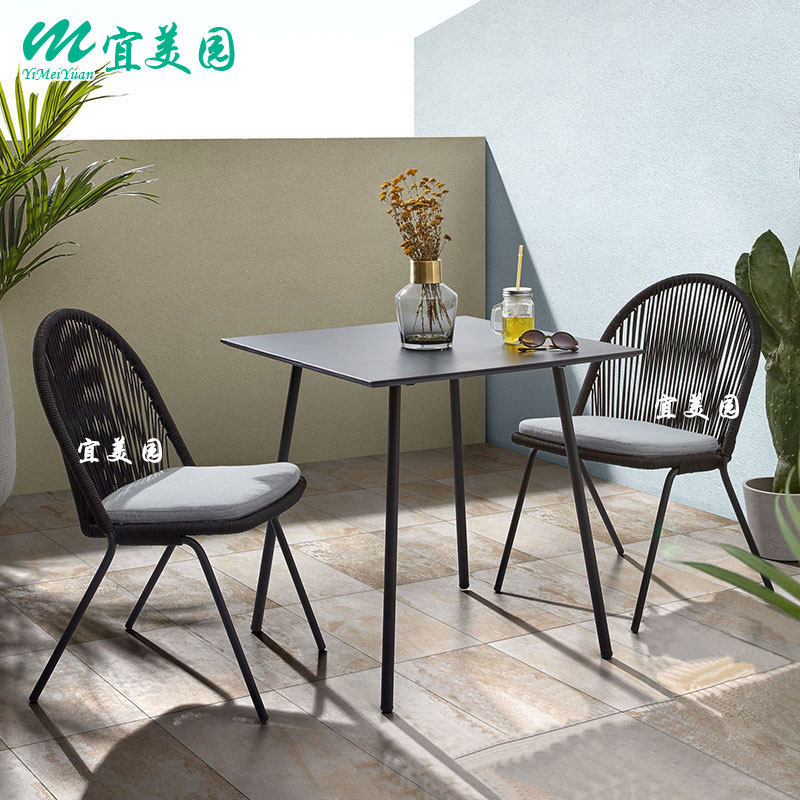 Nordic Outdoor Patio Casual Dining Room Vines Chair Teak Furniture Outdoor Waterproof Sunscreen Balcony Tea Table And Chairs Combination