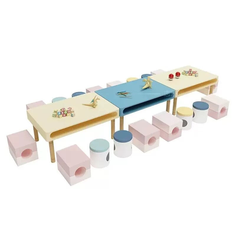 Children's Activity Area Solid Wood Table and Chair Set, Sales Office Mezzanine Parent-Child Reading and Playroom, Handmade Building Block Table