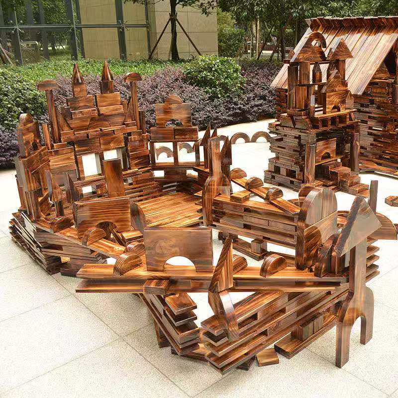 Outdoor kindergarten large construction of carbonized super large block of solid wood building outdoor charcoal building block TT